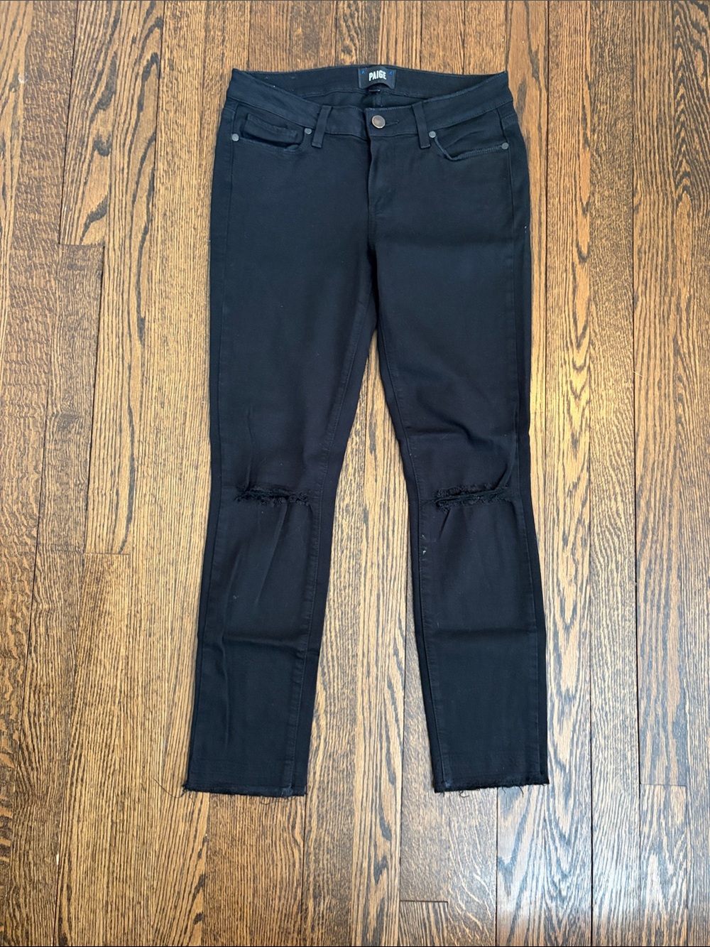 PAIGE High-Rise Black Distressed Skinny Jeans 28
